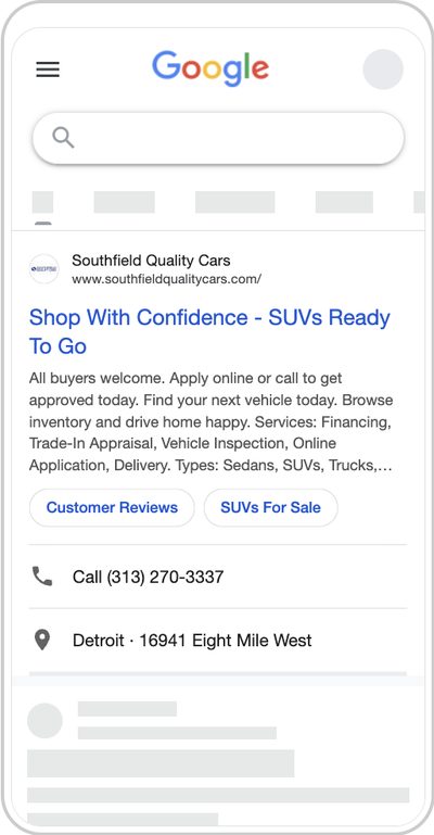 Google search ad example